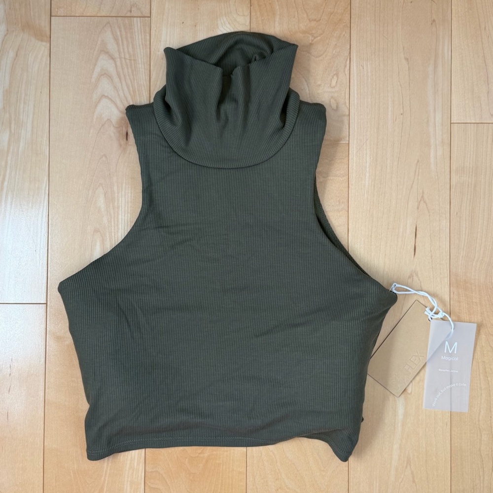 POPFLEX Olive Green High Neck Crop Top